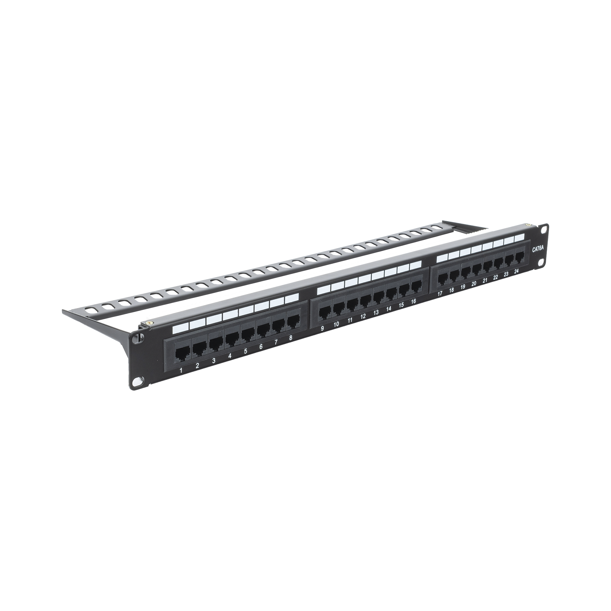 Patch Panel Cat6A 24 Puertos Impacto 110 1U con Barra y Etiquetado - Image 2