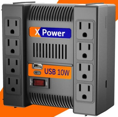 Regulador de Voltaje Complet XPOWER 1300 USB ERV-9-002, 1300VA / 650W, 8 Contactos, Negro